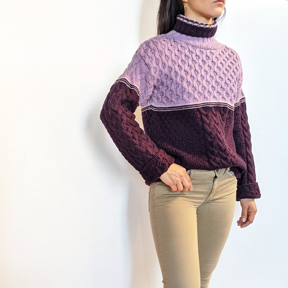 Vintage Inis Crafts purple wool cable sweater